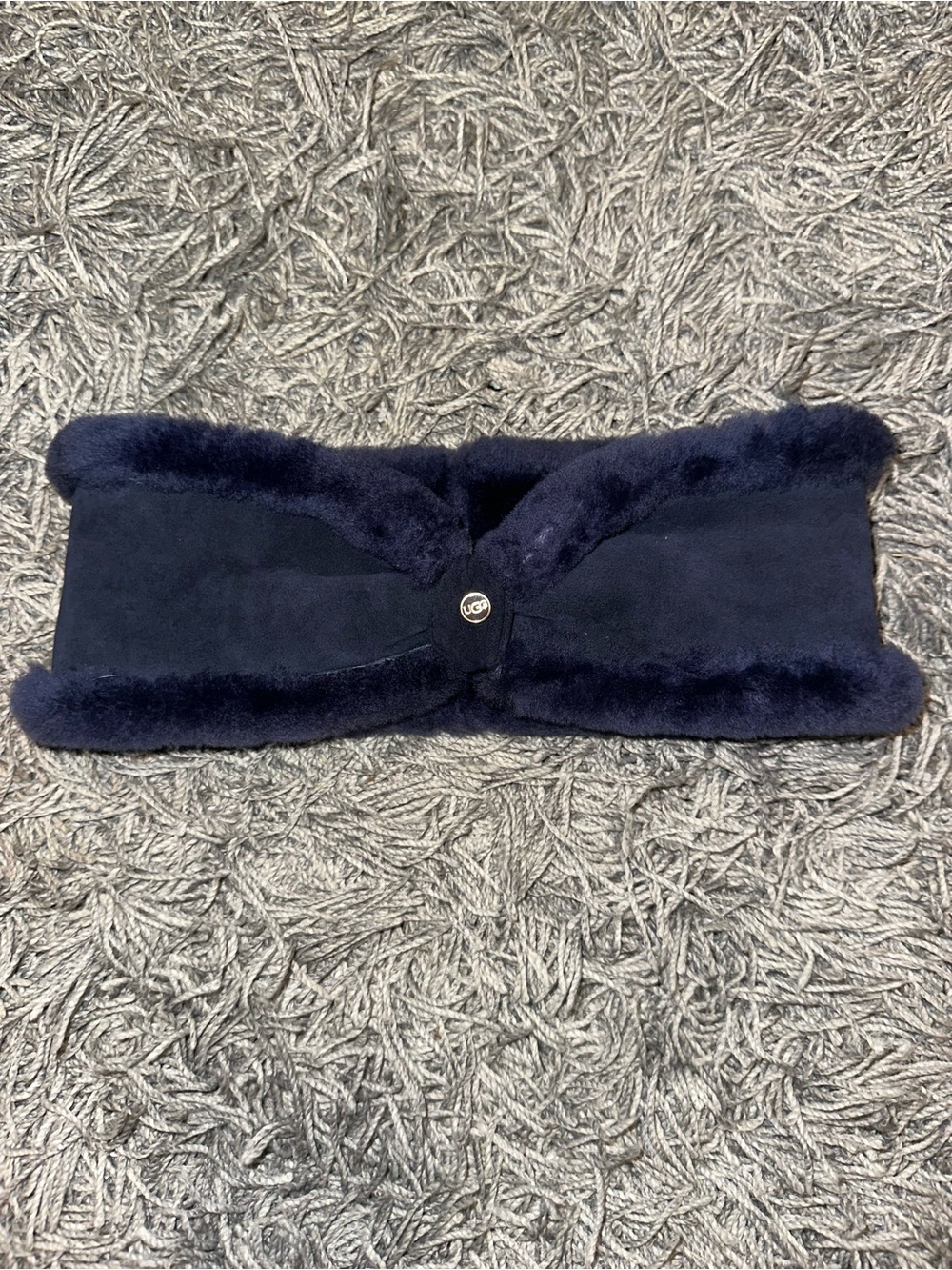 UGG Navy suede and sheepskin headband with Button Accent